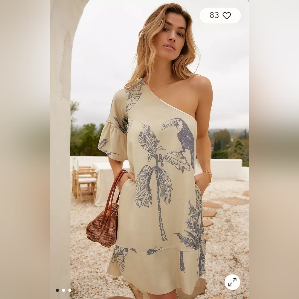 Touche One-Shoulder Toucan Mini Cover-Up Dress size S NEW